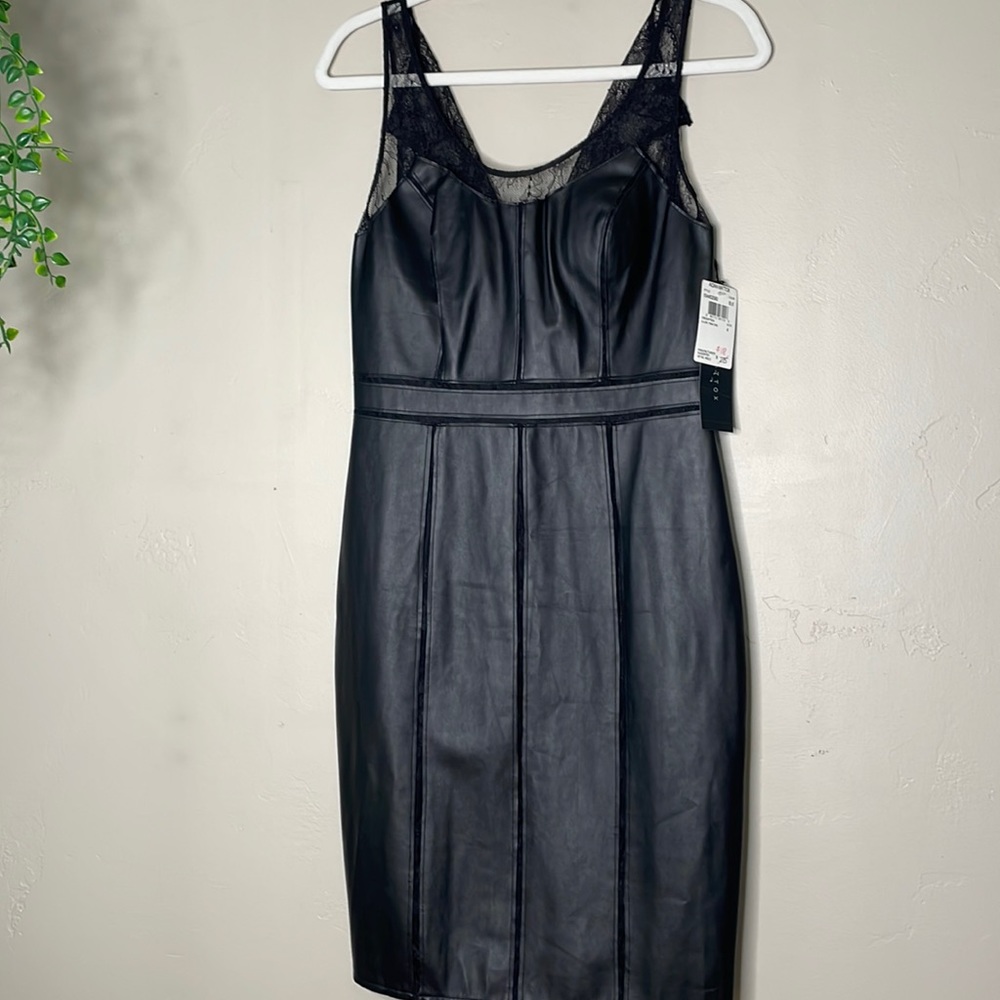 Black faux leather cocktail dress